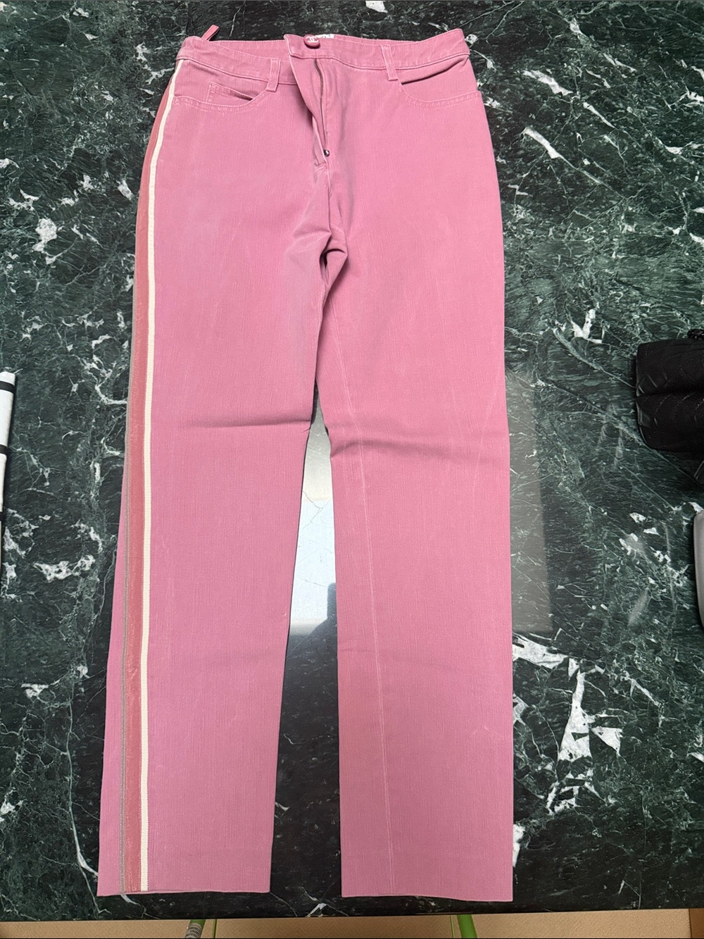CHANEL Pink Straight-Leg Jeans with Side Stripe